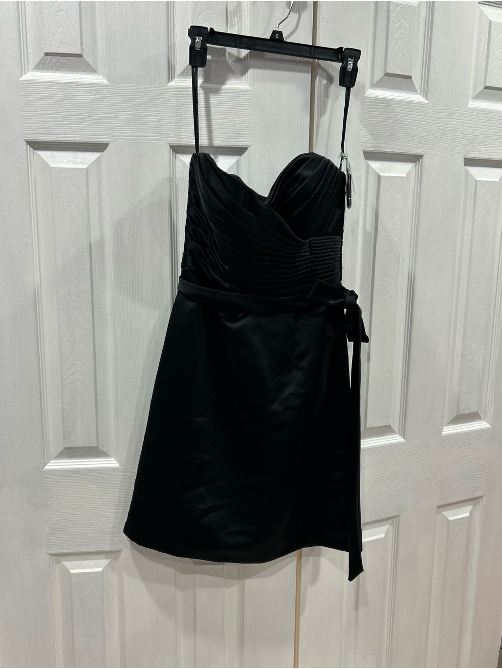 Mori Lee Elegant Black Strapless Mini Dress with Waist Bow/numbered